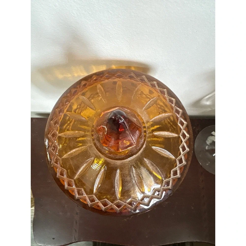 Vintage Amber Glass Hollywood Regency Candy Dish Ornate Metal Marble Base